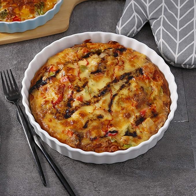 Foraineam 6 Pack 8 Ounce Porcelain Creme Brulee Ramekins Mini Fluted Quiche Dishes, 6 Inch Tart Pan Round Pie Plates for Baking, Dishwasher and Oven Safe