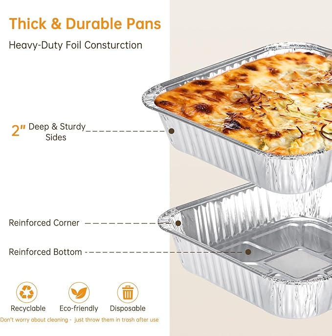 Aluminum Pans 8x8-50 Pack Disposable Baking Pans, 8 Inch Square Tin Foil Pans, Heavy Duty Aluminum Roasting Trays for Baking, Cooking, Heating, Storing, Prepping Food