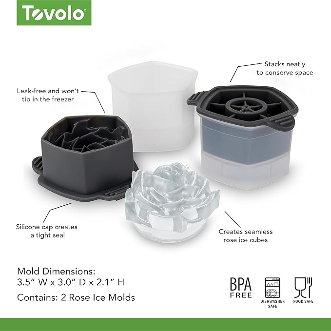 Tovolo Ice Cubes Mold Pack of 2 Large Craft Ice Molds for Whiskey Bourbon Cocktails, Easy Fill No Leak Silicone Ice Molds Gift for Him Stackable Dishwasher Safe BPA Free Heart Ice