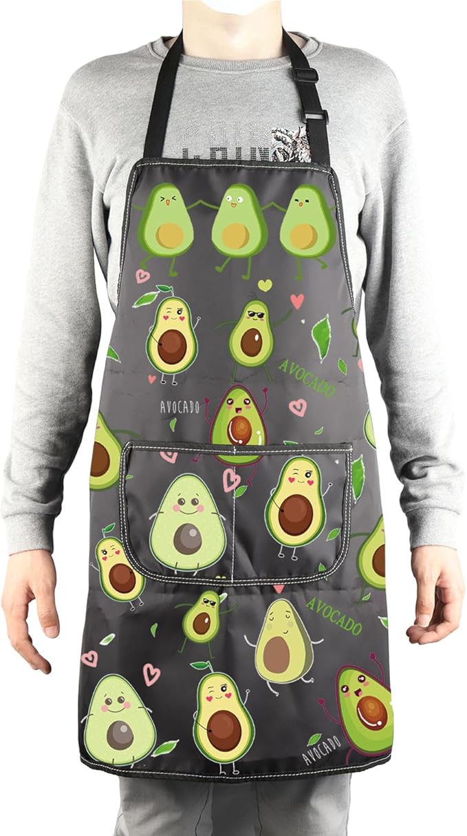 MBMSO Funny Avocado Apron Avocado Cooking Kitchen Aprons with Pockets Waterproof Apron for Chef Grilling BBQ Baking