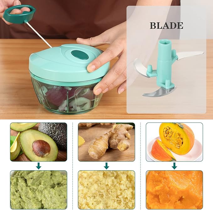 Cambom Manual Food Chopper Vegetable Cutter, Hand String Vegetable Chopper Onions Cutter for Vegetable Fruits Nuts BPA Free Food Safe Material, 550ml Blue