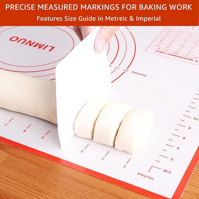 Silicone Baking Mat - Non Stick Pastry Mat Sheet for Dough Rolling, 0.7MM Thick Non-slip Baking Mat With Measurements, Reusable, Easy Clean Silicone Mats for Kitchen Counter (Red)