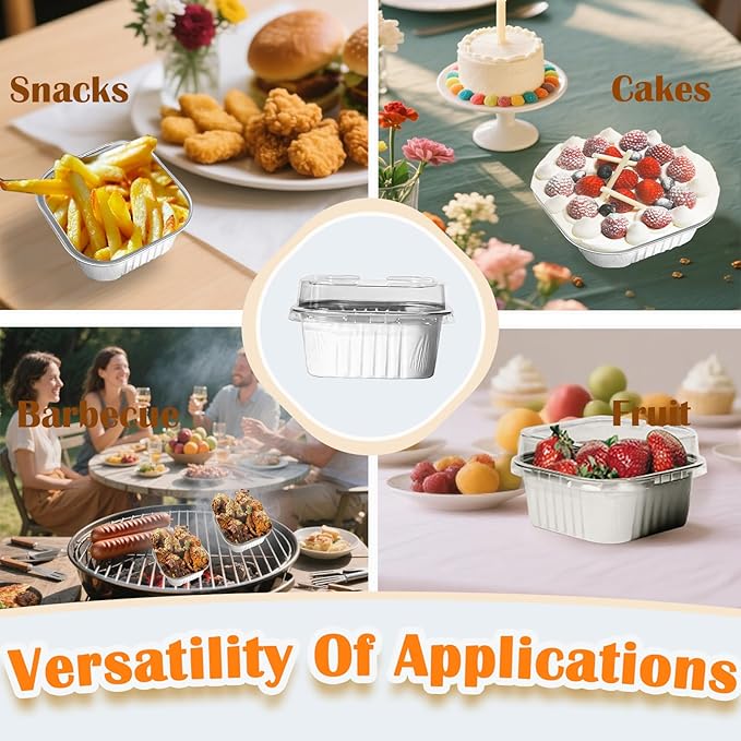 50 Pcs Mini Square Baking Cups with Lids,10oz Aluminum Foil Mini Cake Pans with Lids,Disposable Ramekins Cake Pans,300ml Dessert Cups Cupcake Pans for Wedding Birthday Party,White