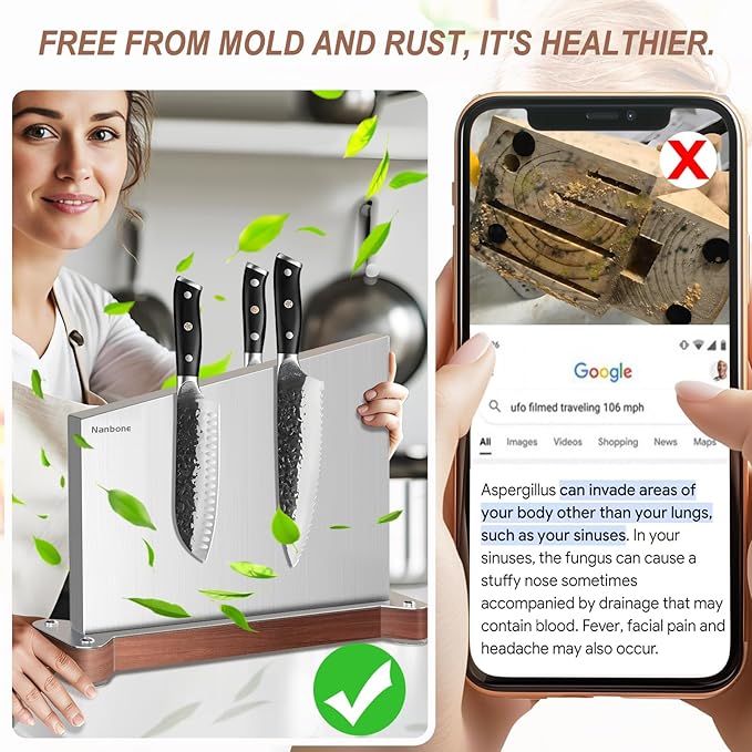Magnetic Knife Block Without Knives Large Double Side Magnetic Knife Holder Stand with Strong Magnet, Stainless Steel Knife Storage Organizer for Kitchen Counter Knife Rack Three Magnet Strip
