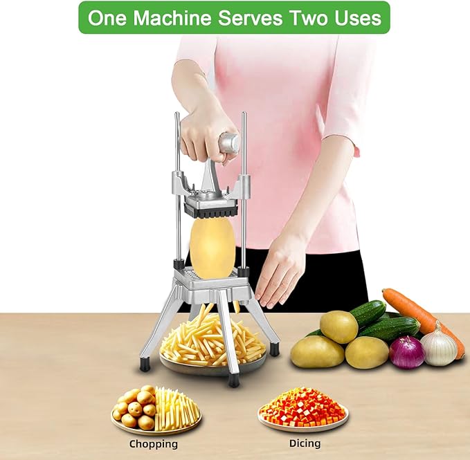 Commercial Vegetable Chopper & French Fry Cutter Stainless Steel,Vegetable Chopper Dicer Stainless Steel,1/4" Blades Sizes,Heavy Duty Cutter for Potatoes Onion Peppers Mushrooms