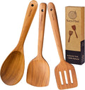 SarnThai Wooden Spoons for Cooking – 3 PCS Handcrafted Thai Teak Utensil Set, Stirring Spatula & Serving Spoon, Eco-Friendly, Ideal as Wok Spatula Wood