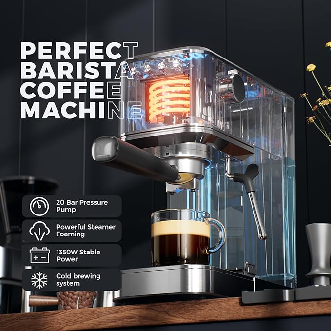 Espresso Machine with Rapid Cold Brew, Hot & Iced Coffee Machine, Espresso Maker with Milk Frother Steam Wand, One Touch Control with 41oz Water Tank for Latte, Cappuccino, Gift