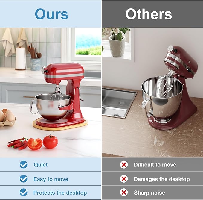 GuanQiao Food-Grade Bamboo Mixer Slider: For KitchenAid 5-8 Qt Bowl Lift Stand Mixer. Appliance Sliding Mat For Artisan, Kitchen Countertop Storage Accessories (Moving Tray)