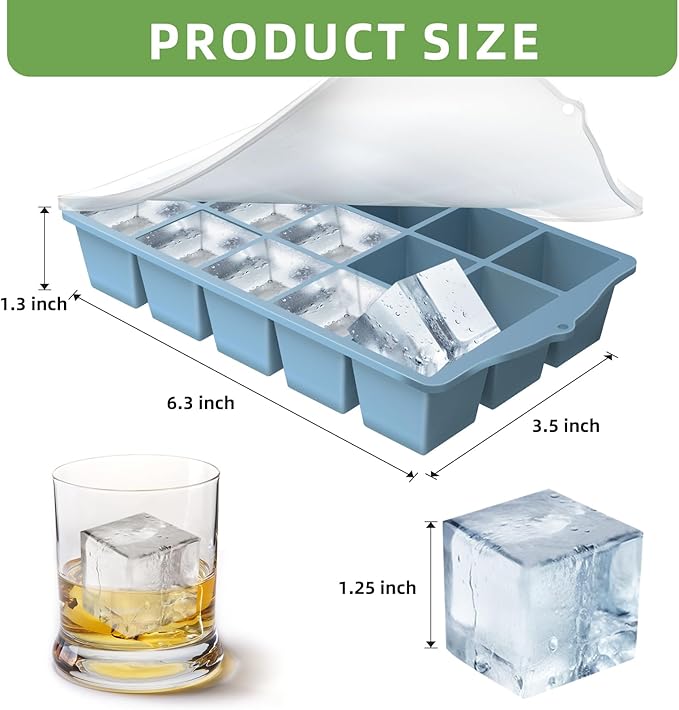 FANYITY Silicone Ice Cube Trays 2-Pack with Locks lids,Easy Release Ice Molds for Freezer,Perfect for Cocktails, Whiskey, Coffee