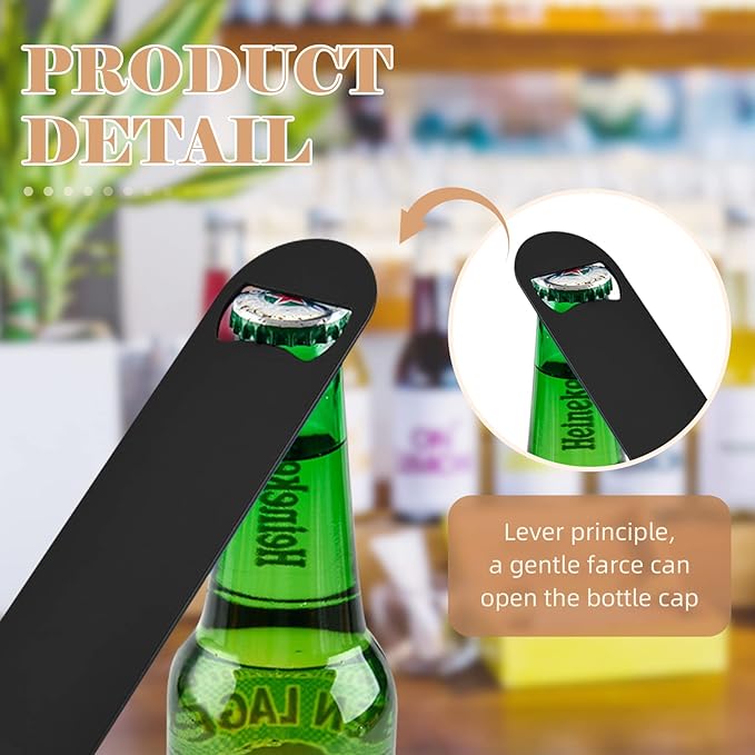 24 Pack Flat Beer Bottle Opener 5 inch Heavy Duty Stainless Steel Flat Bottle Opener Metal Beer Bottle Openers Black Beer Openers for Bartender Kitchen Bar or Restaurant (Black, 5 inch)