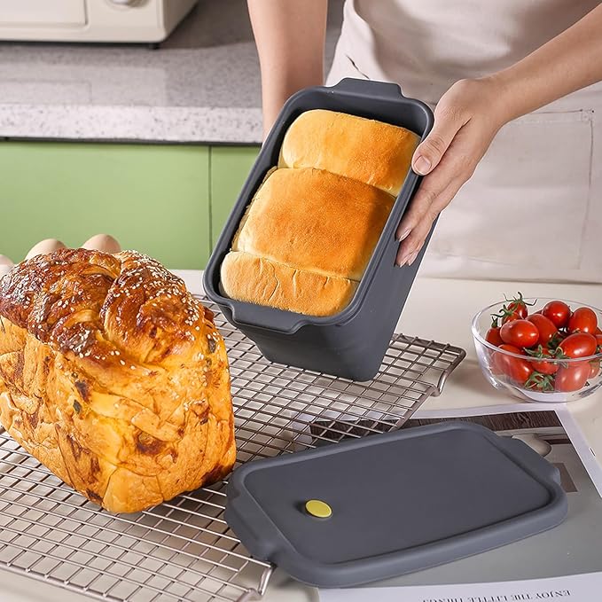 Bread Loaf Pan, Silicone Non-Stick Bakeware, Foldable Bread Toast Box Mold with Lid, Baking Pans for Breads, Cakes, Brownies