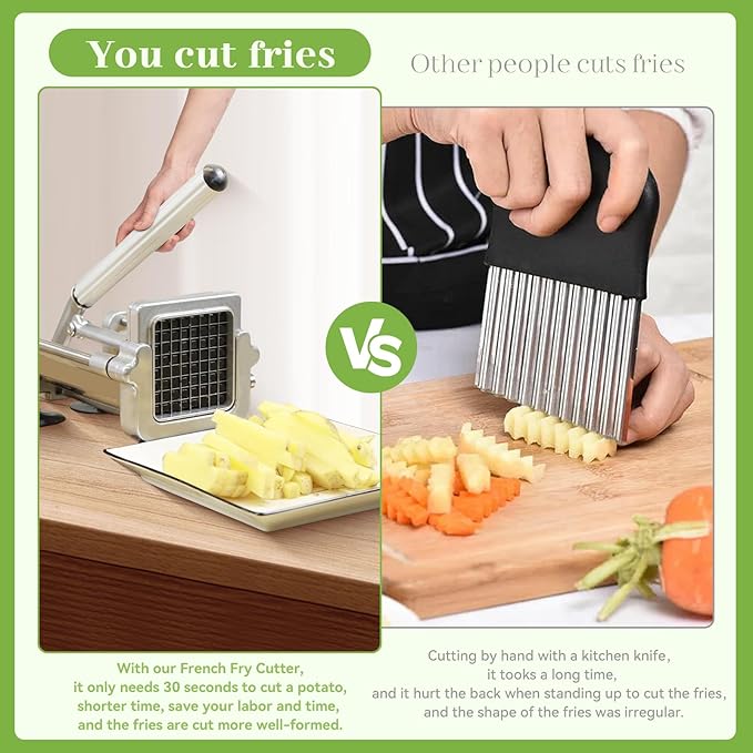Commercial French Fry Cutter, Heavy Duty Potato Slicer with 1/4Inch Blade, Stainless Steel Potato ChopperFrench Fries Cutter with Suction Feet,
