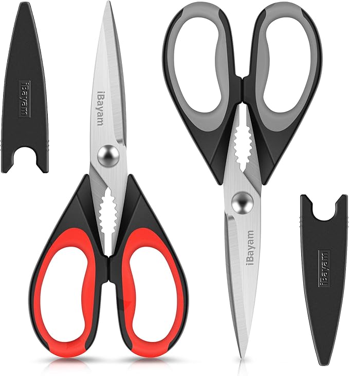 iBayam Kitchen Scissors All Purpose Heavy Duty, Kitchen Utensils Set, Stainless Steel Cooking Utensils Gadgets, Meat Poultry Food Shears Dishwasher Safe Utility Tools Home Gift, with Protective Sheath
