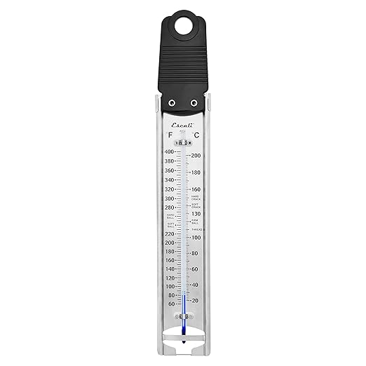 Escali Deep Fry Stainless Steel Paddle Candy Thermometer, Heat Resistant Handle, and Hand-Free Clip, Temperature Indications