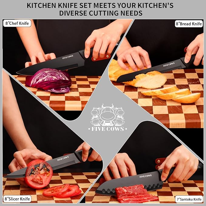 Knife Set,12-Piece Premium Kitchen Knife Set with Universal Knives Block,Anti-Rust Non-Stick High-Carbon Stainless Steel Extra-Sharp Chef Knives for Kitchen,Dishwasher Safe,Non-slip Ergonomic Handle