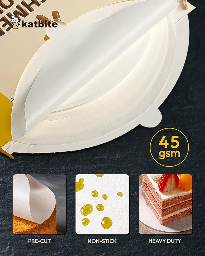 Katbite 4 Inch 400Pcs Parchment Paper Rounds, Round Parchment Paper for Cake Baking, Air Fryer Liners, Freezing, Tortilla Press(2 Pack of 200Pcs)