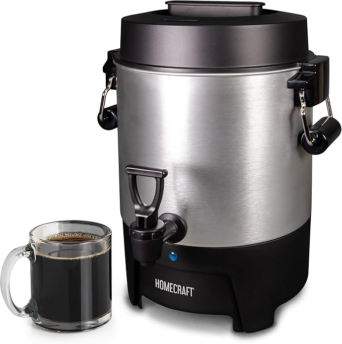 Homecraft 45-Cup Coffee & Hot Beverage Urn - Quick Brewing, Drip-Free Spout, Water Level Markings, Reusable Filter, & Carry Handles - Aluminum