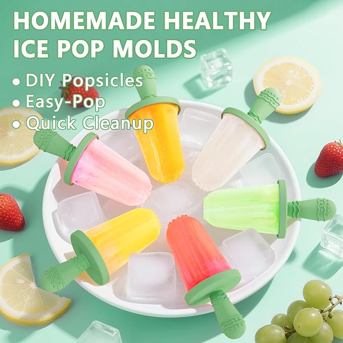 Silicone Popsicle Molds for Toddlers, 6-Cavity x 2oz Food-Grade Ice Pop Mold, Reusable DIY Fresh Fruitsicle Frozen Treats Maker (GREEN)