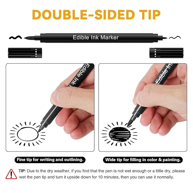 Jewem (Upgrade) Edible Markers for Cookie Decorating,10Pcs Food Coloring Pens, Double Side Food Grade Pens with Fine & Thick Tip for Decorating Fondant, Cakes, Cookies, Easter Eggs, Frosting, Macaron, Halloween, Christmas