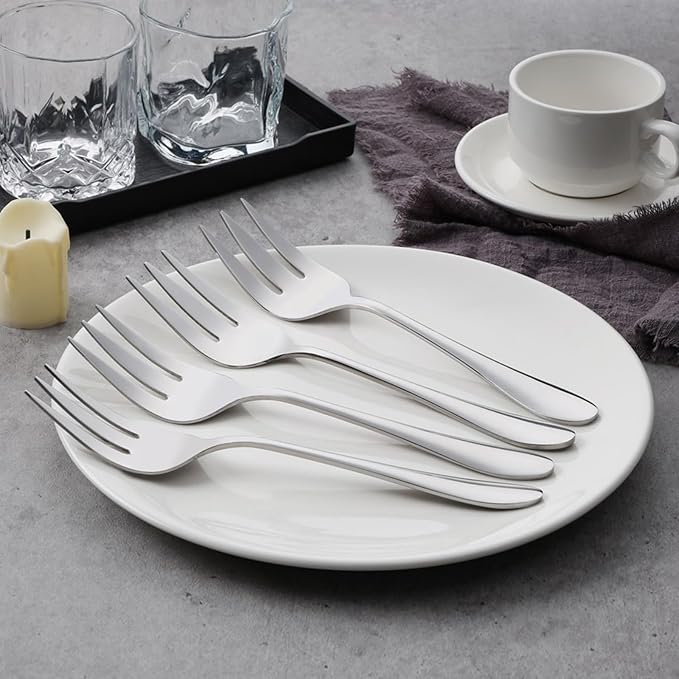 Stainless Steel Serving Forks, E-far 4-Piece Metal Hostess Serving Utensils Set for Meat Catering Buffet Party Kitchen Restaurant, Non-toxic & Dishwasher Safe