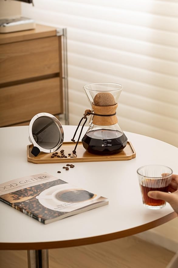 Pour Over Coffee Maker With Wood Sleeve，20oz/600mlPour Over Coffee Dripper,Pour Over Coffee Maker Set With Cork Stopper (20oz/600ml)
