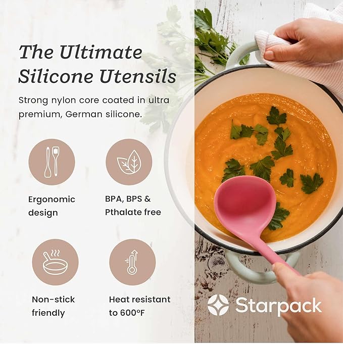 Starpack 'Stir & Serve' Silicone Cooking Utensils Set (5 Pcs) 10.5" - Kitchen Utensils Set Heat Resistant to 600°F - Kitchen Utensils for Nonstick Cookware - Silicone Utensil Set for Mixing & Cooking