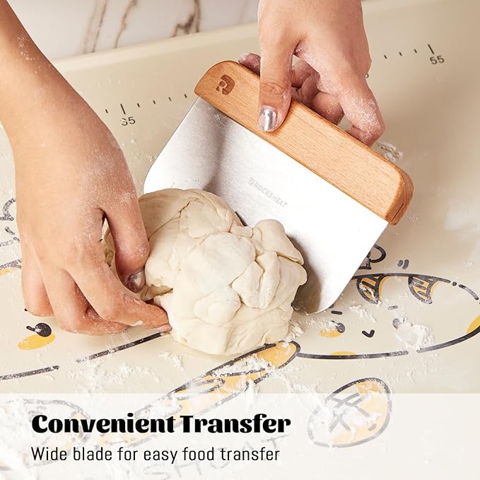 Bench Scraper & Chopper, Stainless Steel Dough Cutter with Wooden Handle, Thick Sharp Blades Pizza Bread Cutter, Multipurpose Kitchen Tool for Baking Cooking