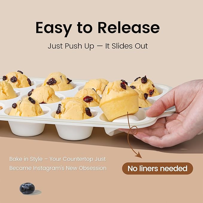 Silicone Muffin Pans for Baking 2 Pack, 2.6 Inch with Metal Reinforced Frame, Regular Size Nonstick Cupcake Pan 12 Cups for Baking Homemade Muffins, Dishwasher Safe BPA Free-Grey