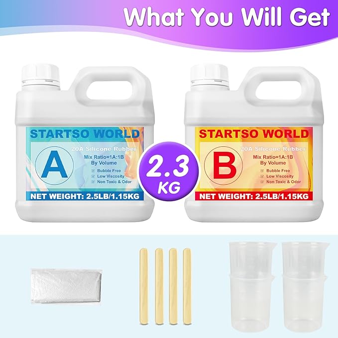STARTSO WORLD Silicone Mold Making Kit 20A, 80OZ Platinum Liquid Silicone Rubber for Mold Making, Fast Cure & Food Safe Silicone Mold Maker, Ideal for Casting Resin Molds/Silicone Molds 1:1 by Volume