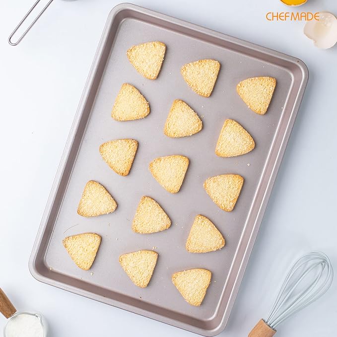 CHEFMADE Roasting Pan with Rack, 13-Inch Non-Stick Rectangular Shallow Dish Sheet Pan with Wire Rack for Oven Baking, BBQ, Jelly Roll and Roasting 9" x 13" x 1" (Champagne Gold)