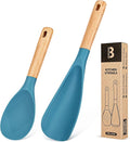Cooking Spoon and Rice Scooper for Nonstick Cookwares, Great for Cooking and Serving Sturdy BPA-Free Matte Silicone, Wood Handle Spoon for Mixing, Scoop, and Scrape, Turquoise