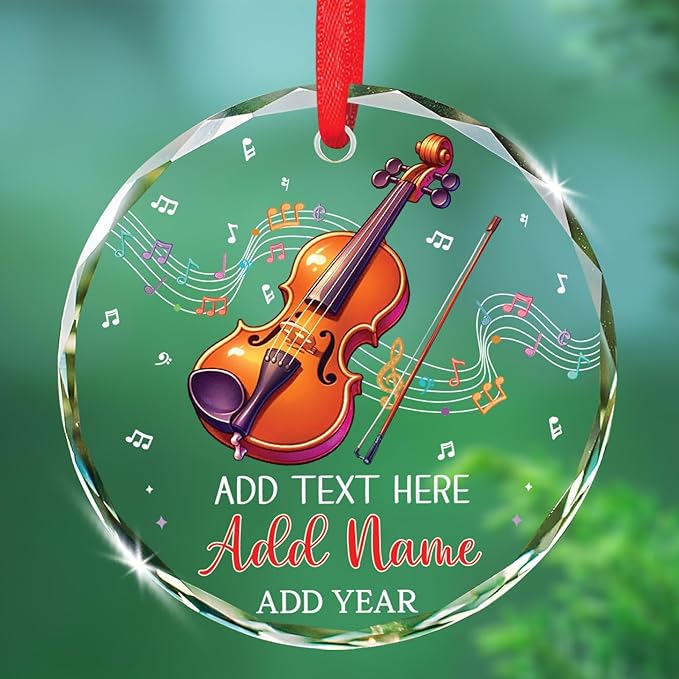 Personalized Musical Instrument Xmas Glass Ornaments, Violin Instrument Ornament for Violin Lovers, Custom Text & Name Violinist Christmas Keepsake, Music Teacher Glass Ornament 2025