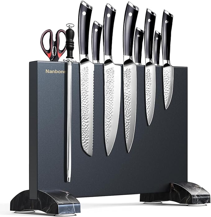 Magnetic Knife Block Without Knives Black Stainless Steel Magnetic Knife Holder Stand with Strong Knife Magnet Double Side Knife Magnetic Strip Knifes Storage Organizer for Kitchen Counter Top