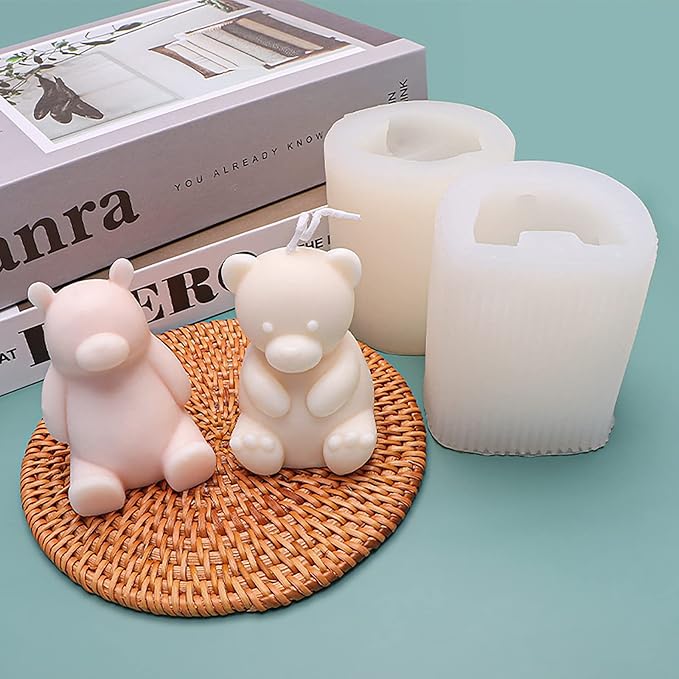 Cute Polar Bear Scented Candle Mold 2 Pack - Silicone Molds for Candle and Soap Making, Home Decoration, Resin Crafts - Cartoon Bear Shape