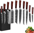 10-Piece Premium Japanese Kitchen Knife Set - Imperial Collection, Laser Damascus Pattern, 440A Stainless Steel Ultra Sharp for Fast Cutting (Red)