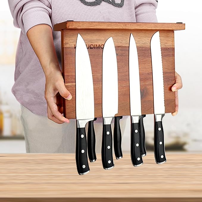 Magnetic Knife Block Double Sided Magnetic Knife Holder Rack with Strong Enhanced Magnets Acacia Wood Magnetic Knife Storage Stand