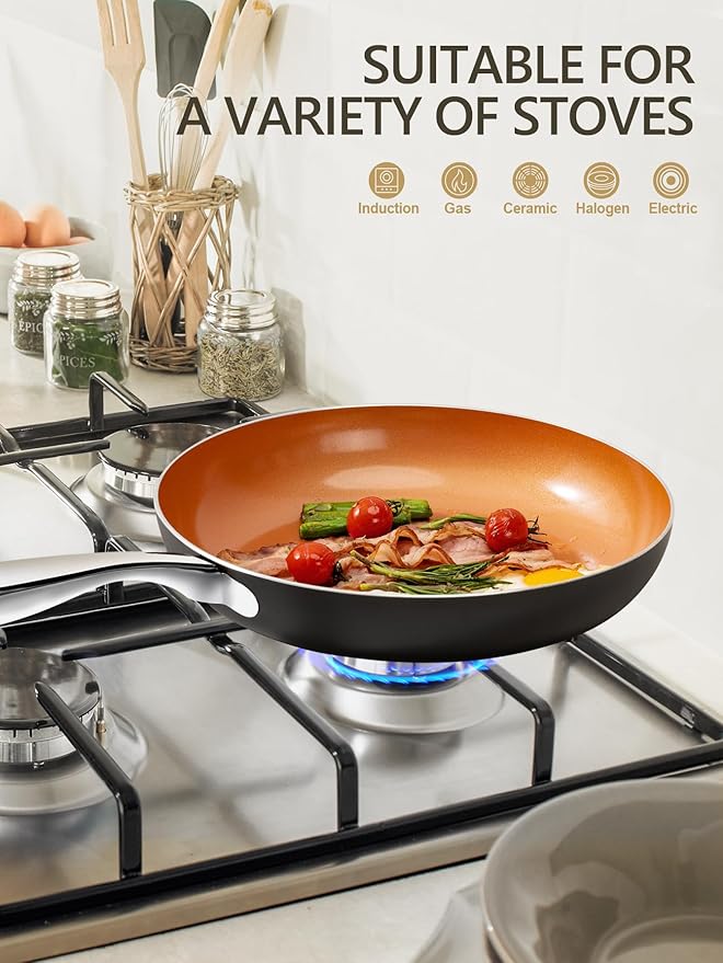 MICHELANGELO Large Frying Pan with Lid, 14 Inch Ceramic Skillet with Nonstick Coating, Healthy Non Stick Fry Pan, Induction Compatible