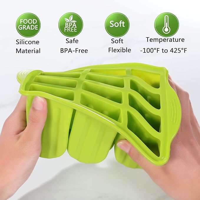 Popsicles Molds Set, 12 Cavity Homemade Maker Ice Pop Mold, Silicone Freezer Molds with 50 Popsicle Sticks 50 Popsicle Bags 50 Ties Funnel Recipes and Cleaning Brush