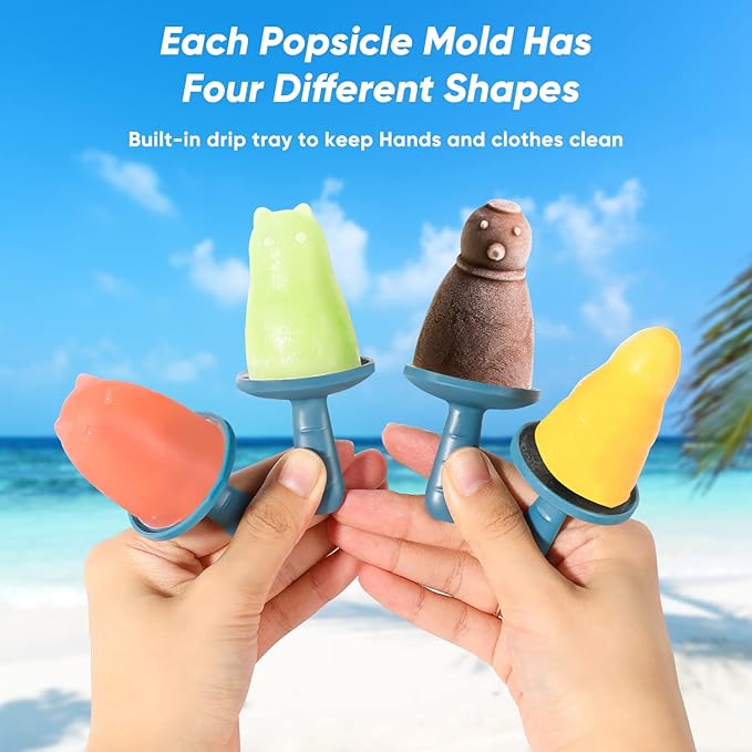 Popsicle Mold Set 4 Pieces Homemade Silicone Popsicle Maker Easy Release Ice Cream Molds Reusable DIY Pop Molds (White, WinterWonder Pops)