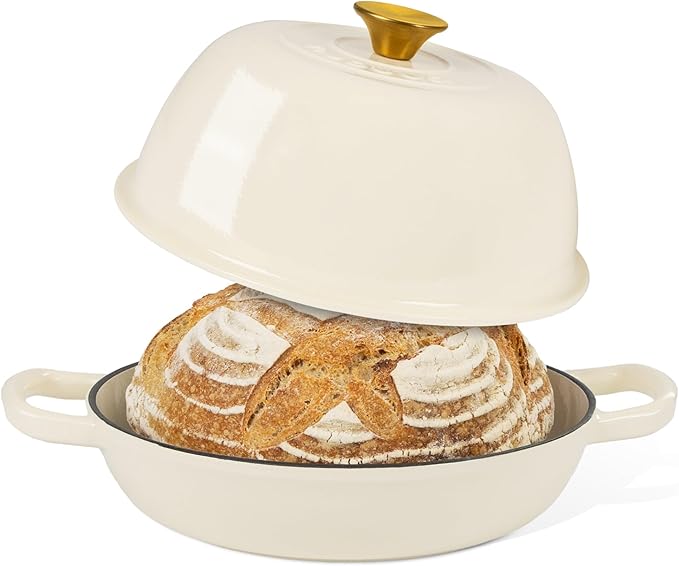 Enamelled Cast Iron Dutch Oven For Bread Baking – Dutch Oven Pot For Sourdough Bread Baking – Cast Iron Bread Pot – Dark Blue, 6 Quarts, 26cm – by Nuovva