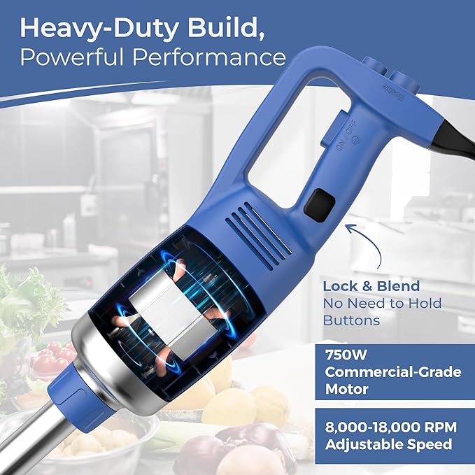 TK Commercial Immersion Blender, 750 Watt/1 HP Variable Speed Motor, 20,000 RPM X-Heavy Duty with Performance Assurance - 22"