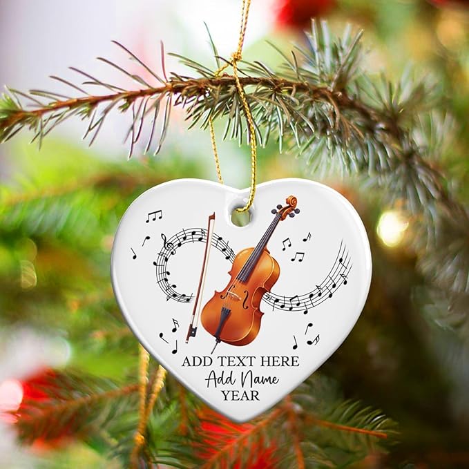 Personalized Cello Xmas Ceramic Ornament with Text Name & Year, Customized Cellist Ornament Christmas 2025, Cello Music Instrument Christmas Ornaments, Gift for Men Women Musician Teacher