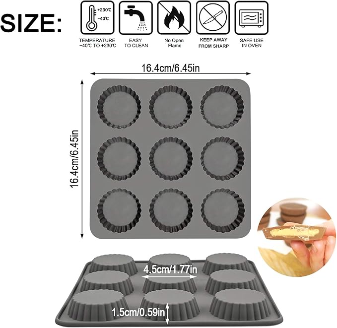 Palksky Chocolate Almond Peanut Butter Cup Mold - (3PCS) 9 Cup Bite Size Fat Bombs Snack Baking Pan/Mini Silicone Cookie Candy Mold for Brownie, Jello, truffle