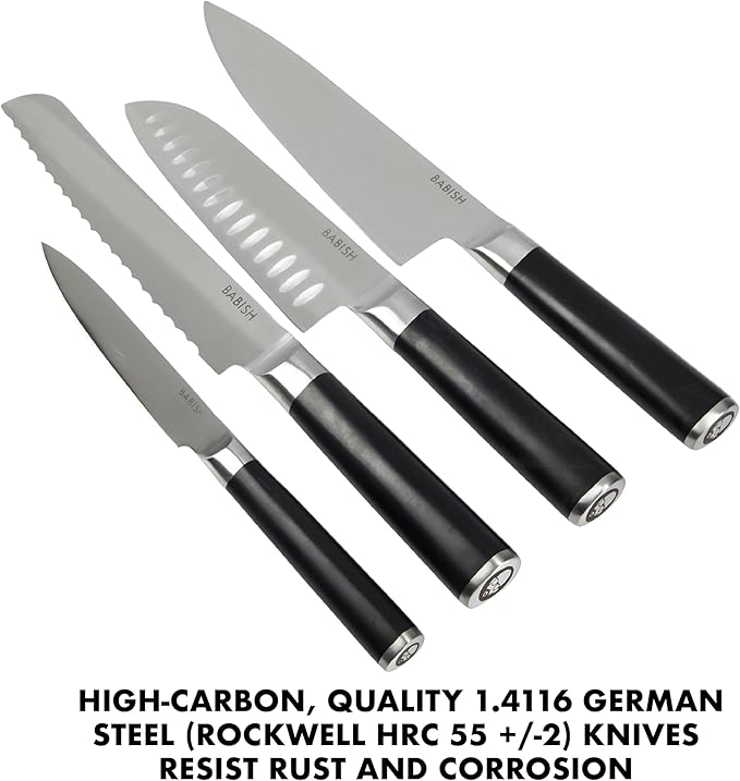Babish 5 Piece 1.4116 German Steel Magnetic Forged Kitchen Knife Block Set