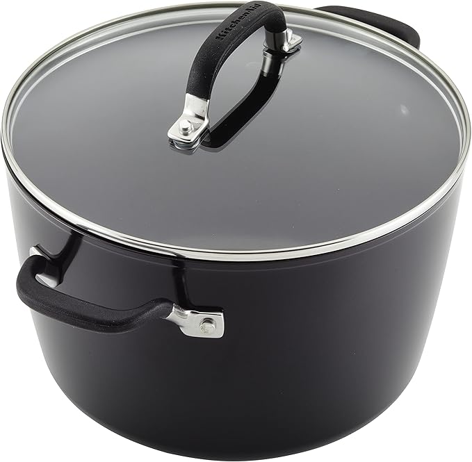 KitchenAid 84805 Hard Anodized Nonstick Stockpot with Lid, 8 Quart - Onyx Black