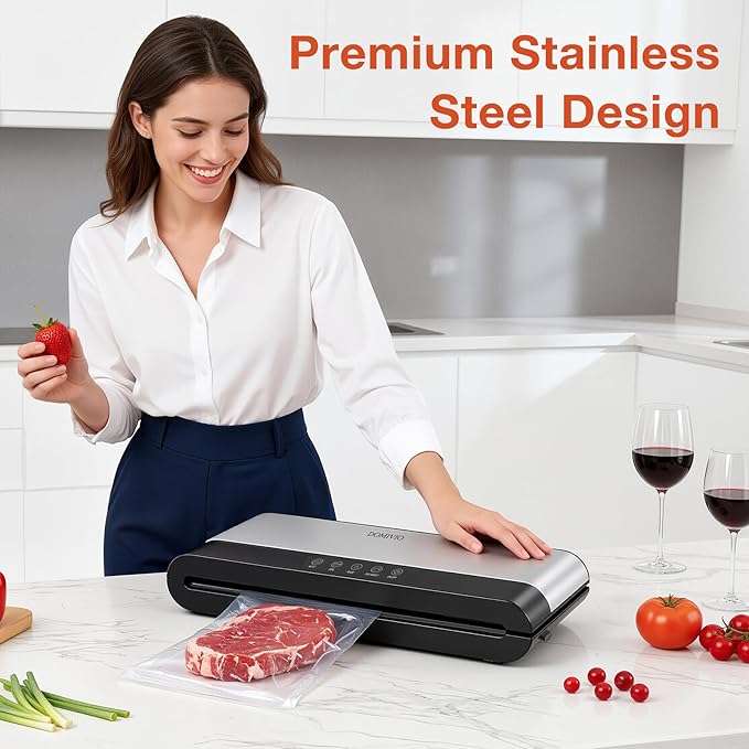 Vacuum Sealer Machine for Food, 85kPa Powerful Suction Food Saver with LED Touch Panel, Dry & Moist Modes, Easy to Use Compact Vacuum Sealer for Food Storage & Meal Prep, Includes 20 BPA-Free Bags