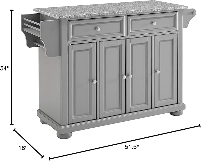 Crosley Furniture Alexandria Granite Top Rolling Kitchen Island Storage Cart, Microwave Stand, Spice Rack, Gray