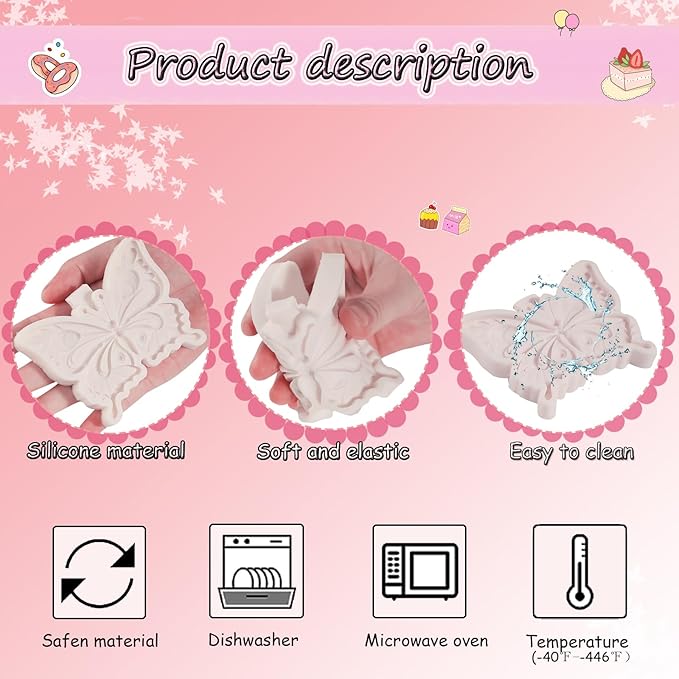 1 Pcs Exquisite Butterfly Fondant Moldfor Cake Decoration, Butterfly Chocolate Silicone Mold Surface Non-Stick Easy to Demould, for Baking Candy Flower Paste Dough Clay Projects Resin Pendants