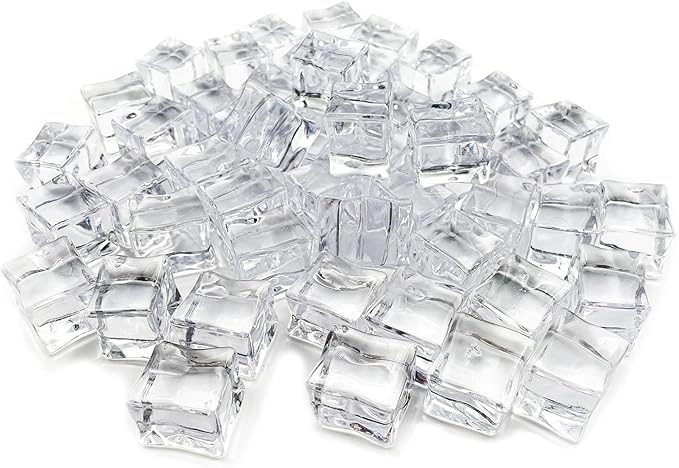 Fake Ice, Clear Fake Ice Cubes Acrylic, 17 mm 100 PCS Acrylic Decorative Ice Cubes for Photography Accessories Props Decoration Vase Fillers