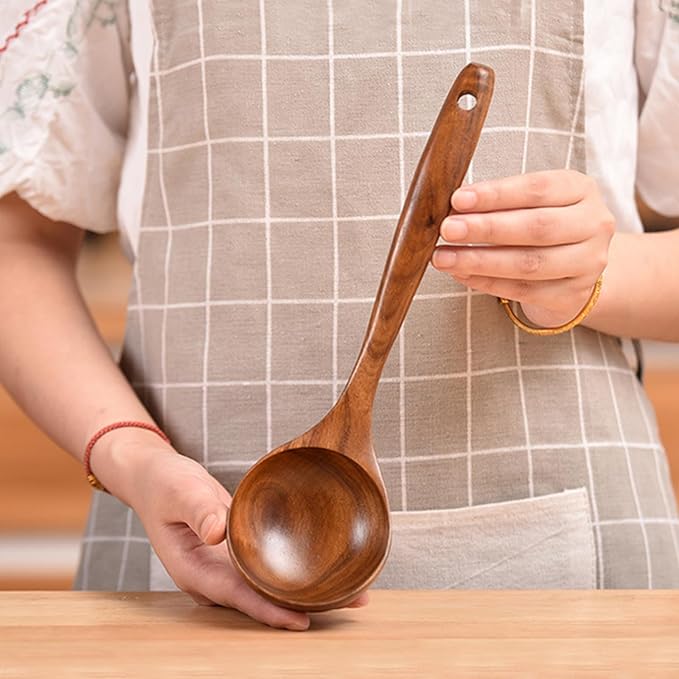 Large Wooden Spoons for Cooking, 2-Piece Premium Teak Wooden Utensils for Cooking, Heavy-Duty & Heat Resistant, 13.7"L x 3.7"W